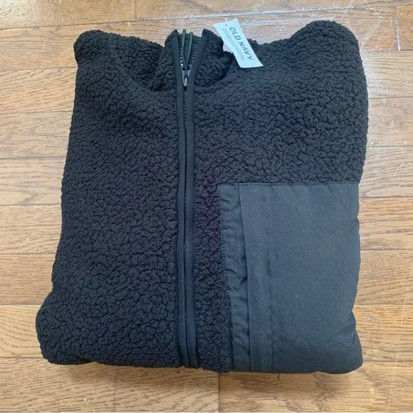 Old Navy Mens Sherpa Zip Hoodie | M | Black NEW!! - Picture 6 of 12